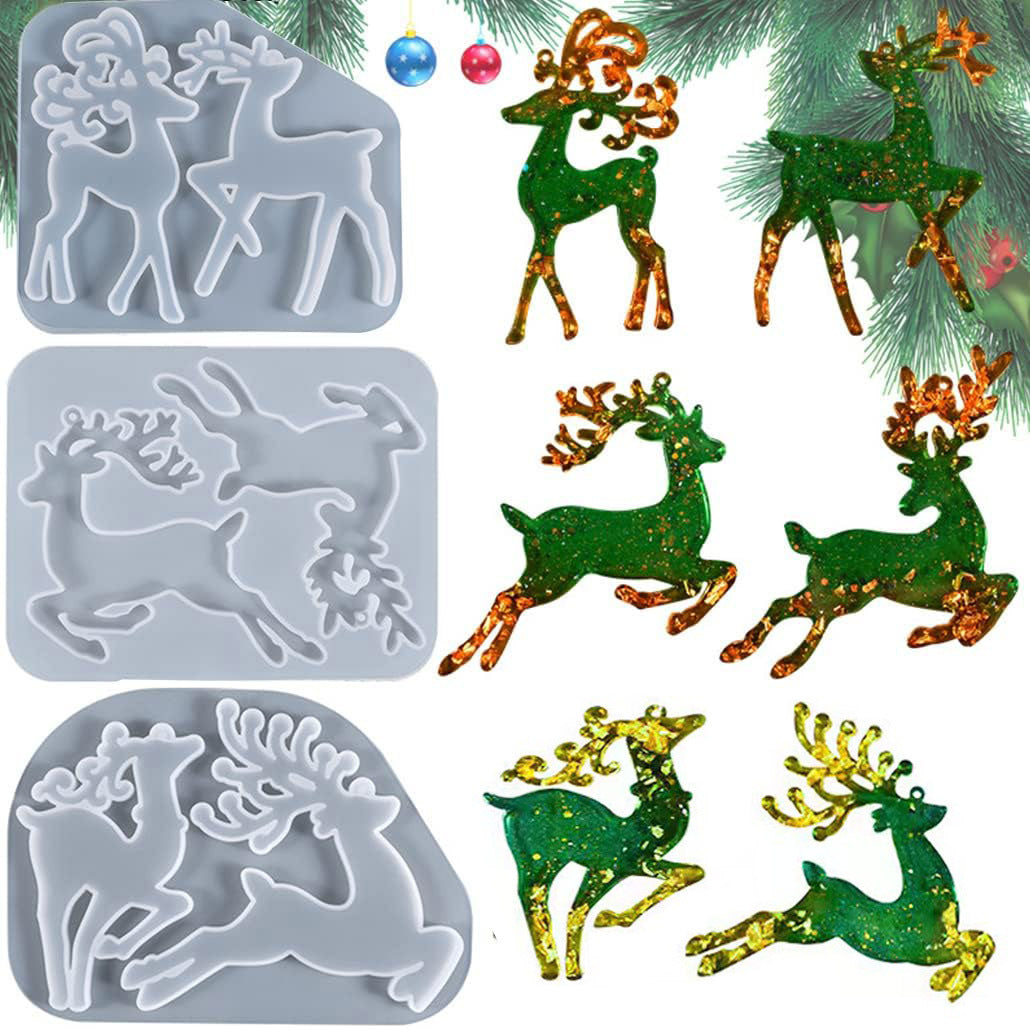 3Pcs Christmas Elk Molds for Resin Casting