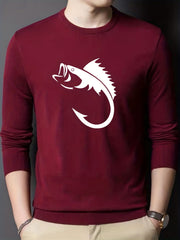 Fish Pattern Knitted Sweater Men's Casual Warm Pullover for Fall Winter