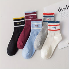 5 Pairs Letter Print Striped Socks Women's Stockings