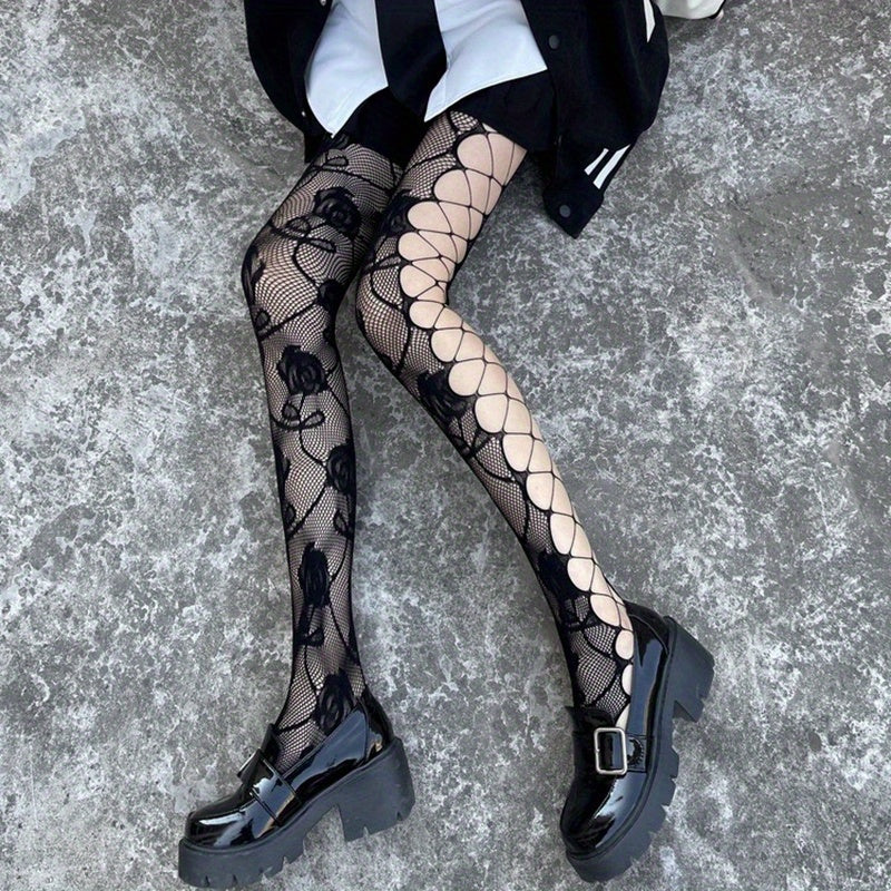Floral Jacquard Fishnet Tights High Waist Mesh Pantyhose Stockings