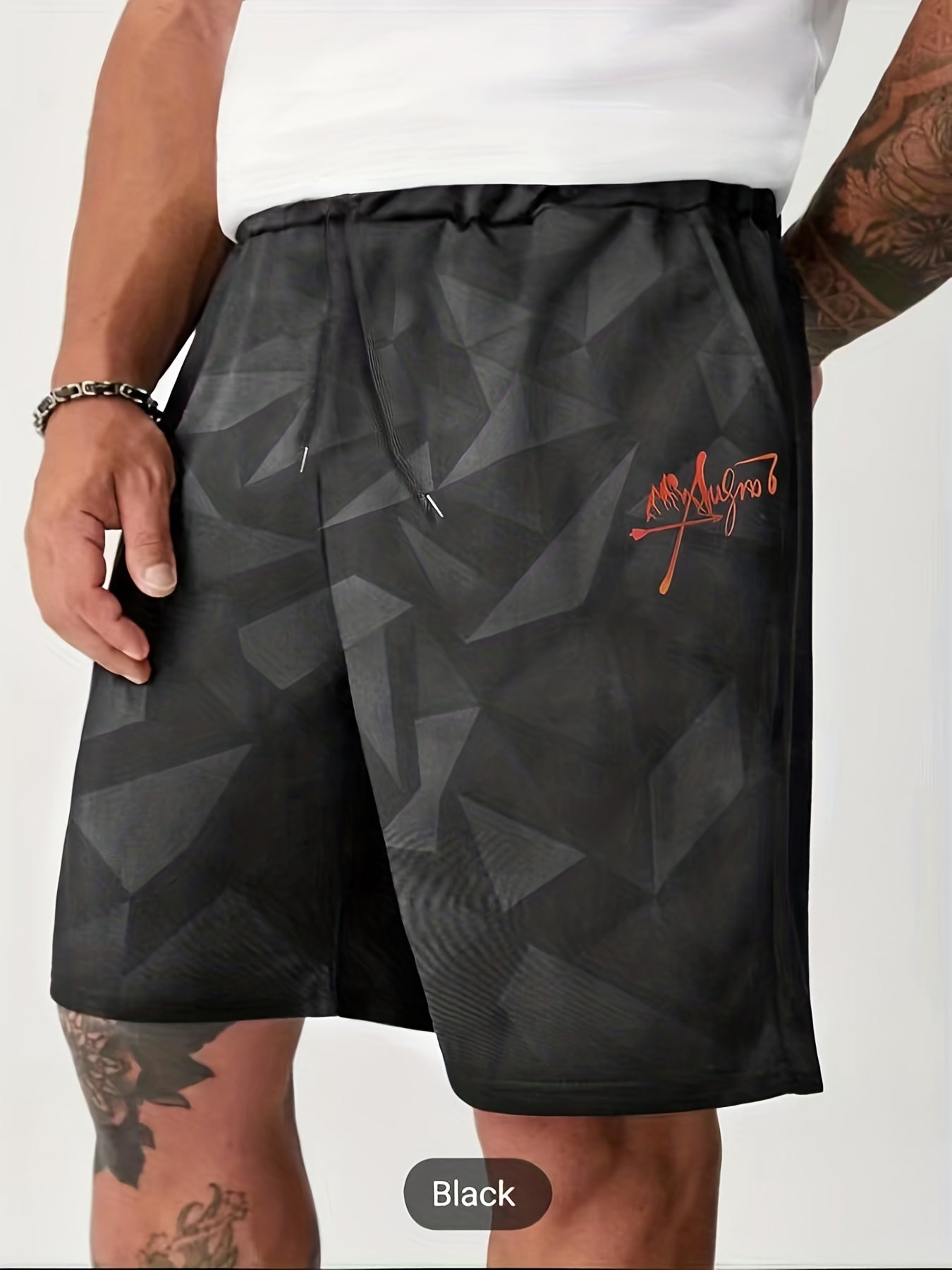 Men's Drawstring Geometry Pattern Sports Shorts