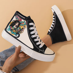 Anime Girl Pattern Lightweight High Top Breathable Canvas Sneakers