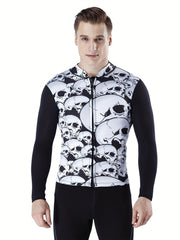 Skulls Pattern Rash Guard for Men, Sun Protection Swimsuit Top