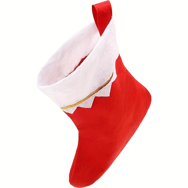 6pcs Felt Christmas Socks Red Non-woven Golden Trim Fireplace Hanging