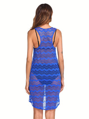 Hollow Out Sleeveless Lace Mesh Beach Dress Cover Up