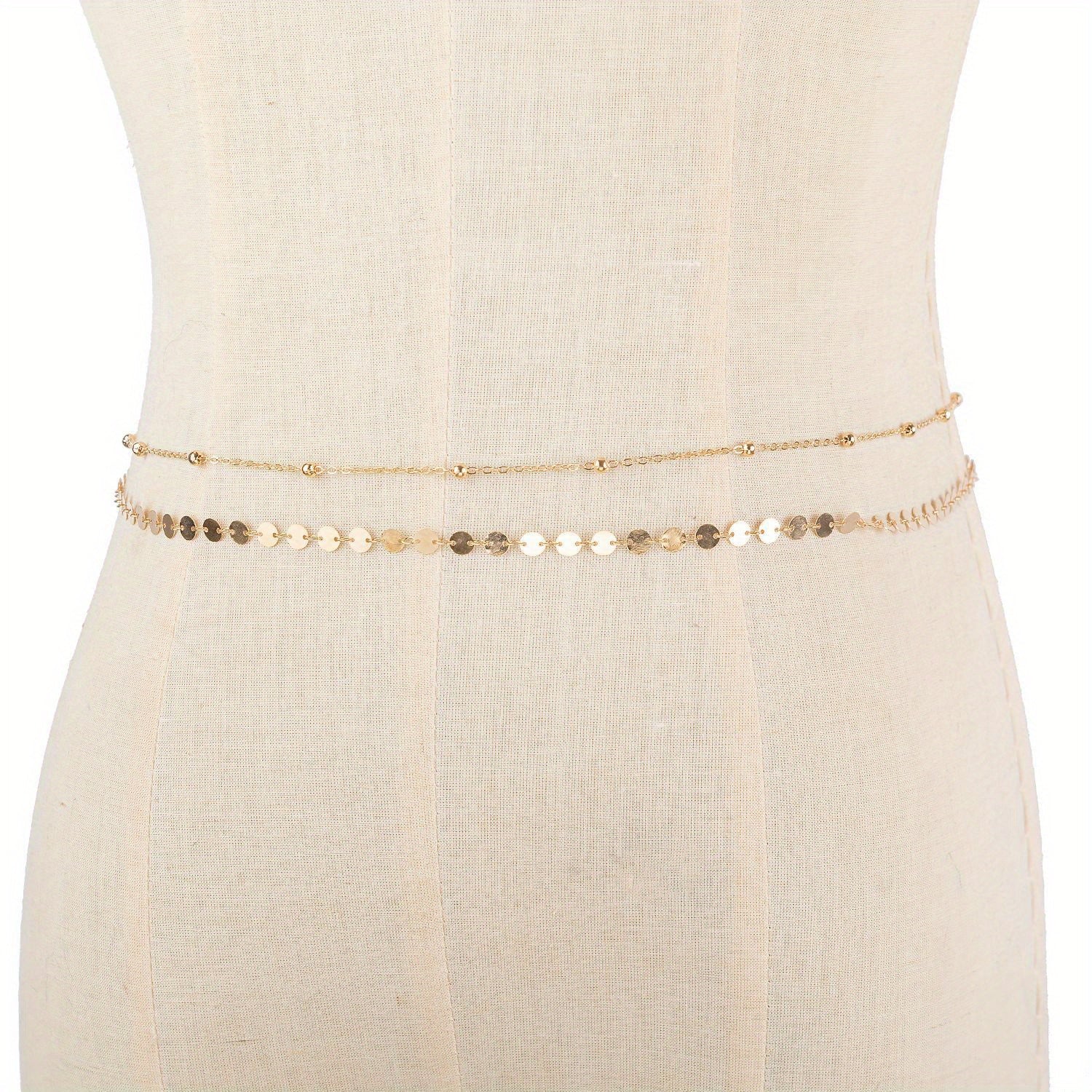 Boho Sequin Beads Sparkly Belly Chain Double Layer Waist Chain