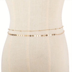 Boho Sequin Beads Sparkly Belly Chain Double Layer Waist Chain