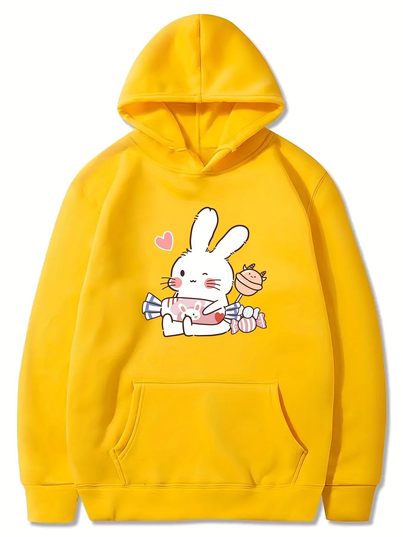 Kid Teen Girls' Bunny And Candy Hooded Sweatshirt Top
