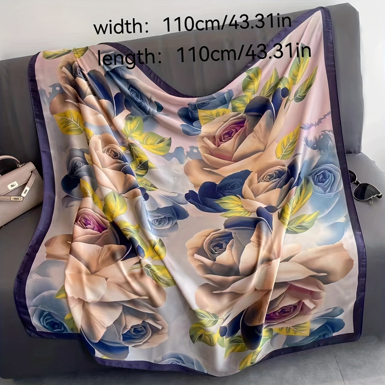 Vintage Flower Print Satin Shawl Square Scarf