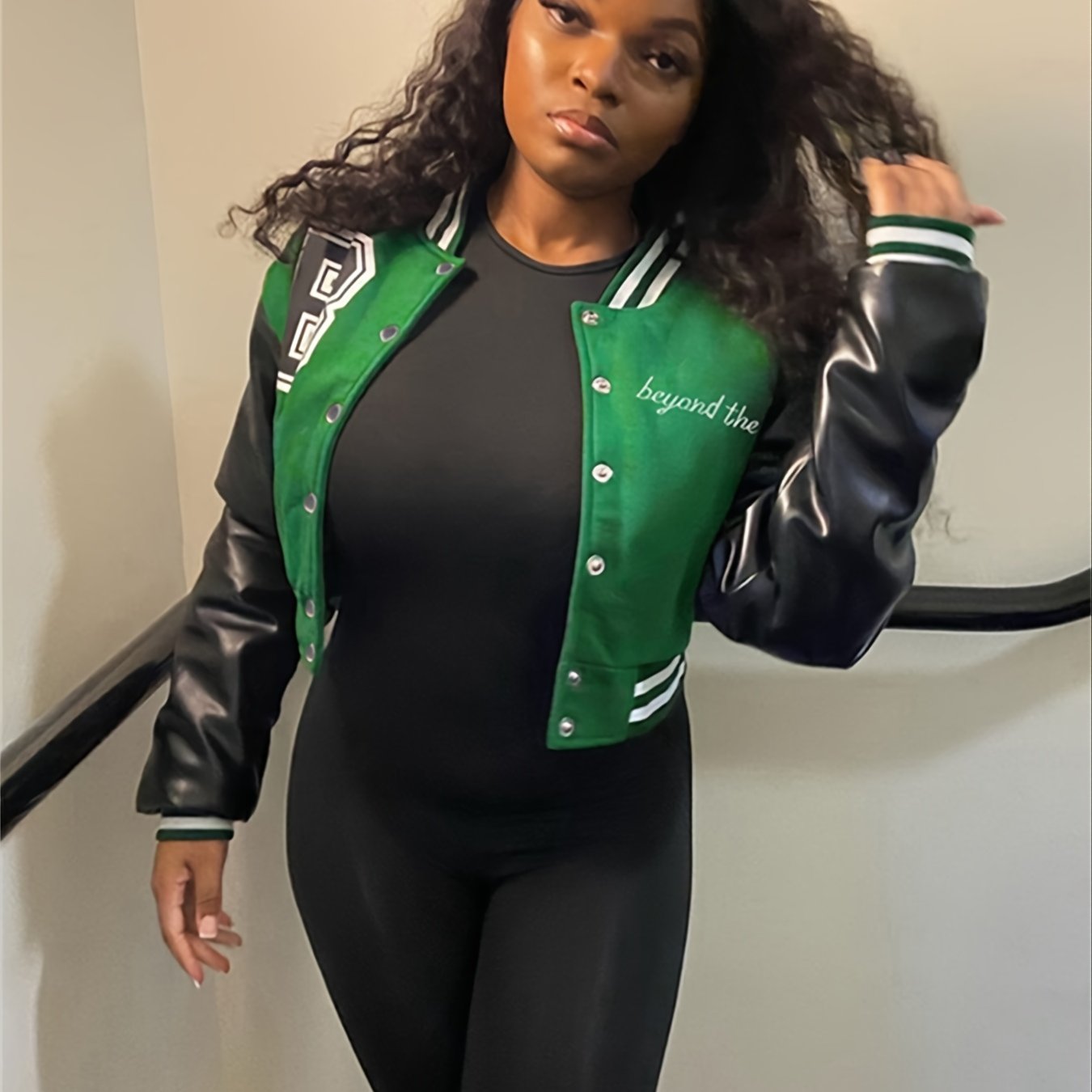 Varsity Letterman Jacket Letter Print Button Up Jacket Casual Streetwear