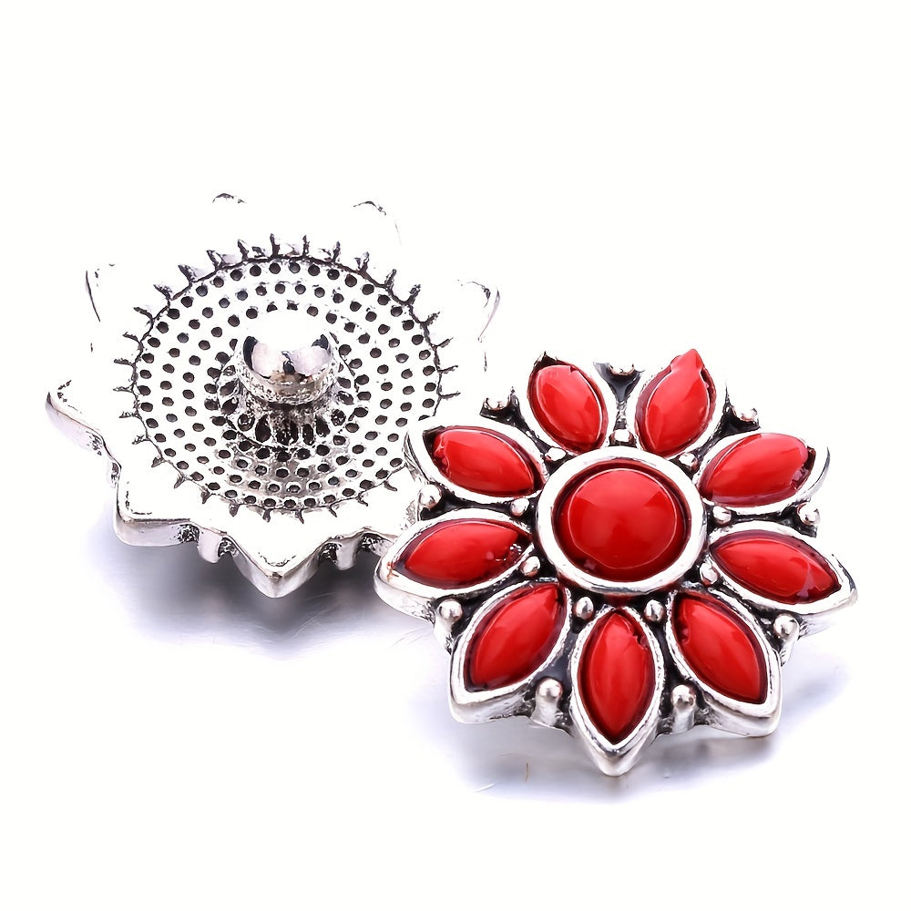 18mm Alloy Flower Snap Button Jewelry with Rhinestones, DIY Bracelet Necklace