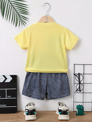 Boys Dinosaur Graphic Outfit Short Sleeve T-shirt & Shorts Set for Summer Kids