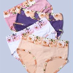4 Pack Plus Size Panties Set Women's Plus Comfort Floral Print Brief