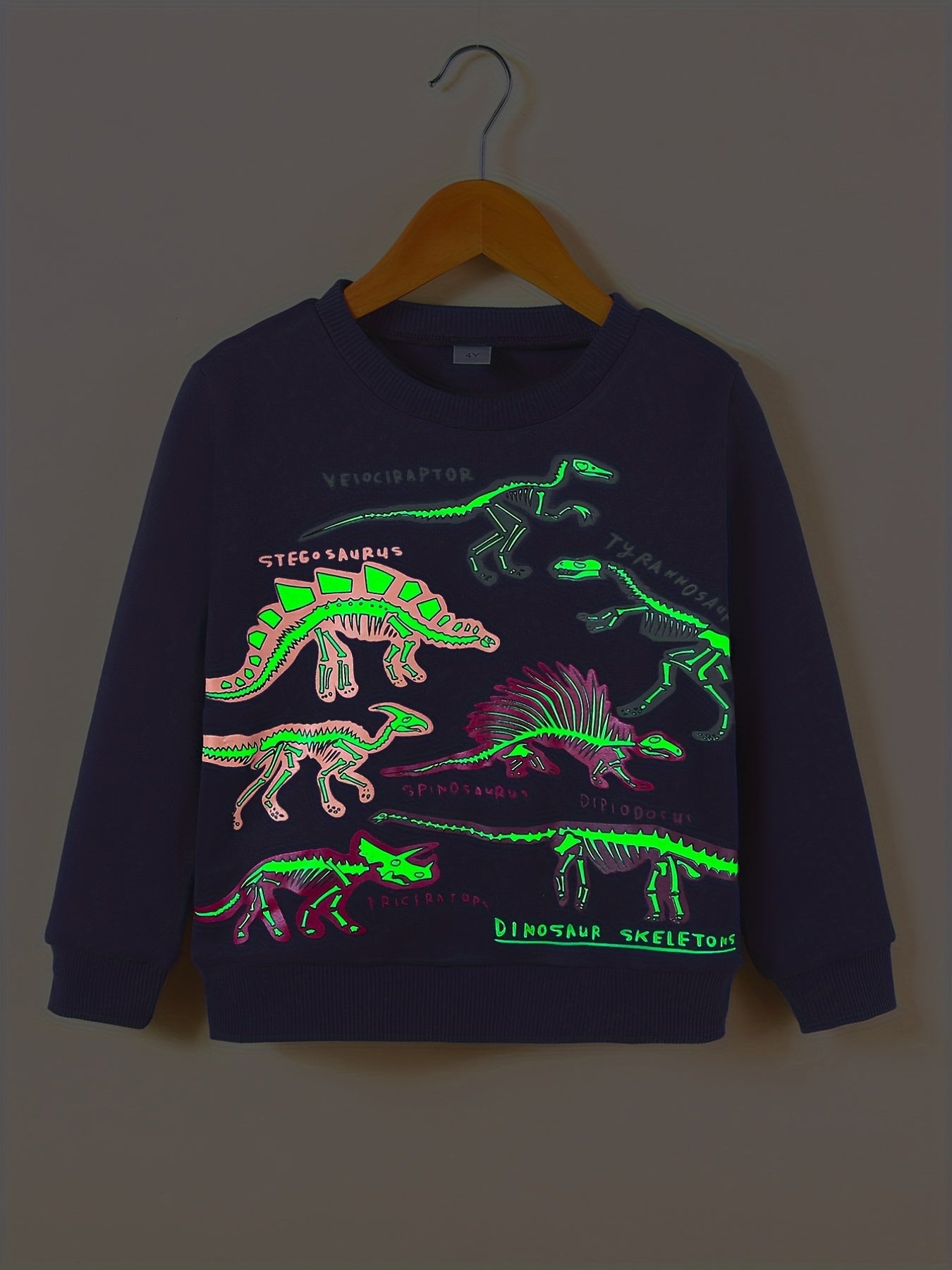 Toddler Dinosaur Reflective Sweatshirt Thermal Pullover Crew Neck Top