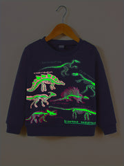 Toddler Dinosaur Reflective Sweatshirt Thermal Pullover Crew Neck Top