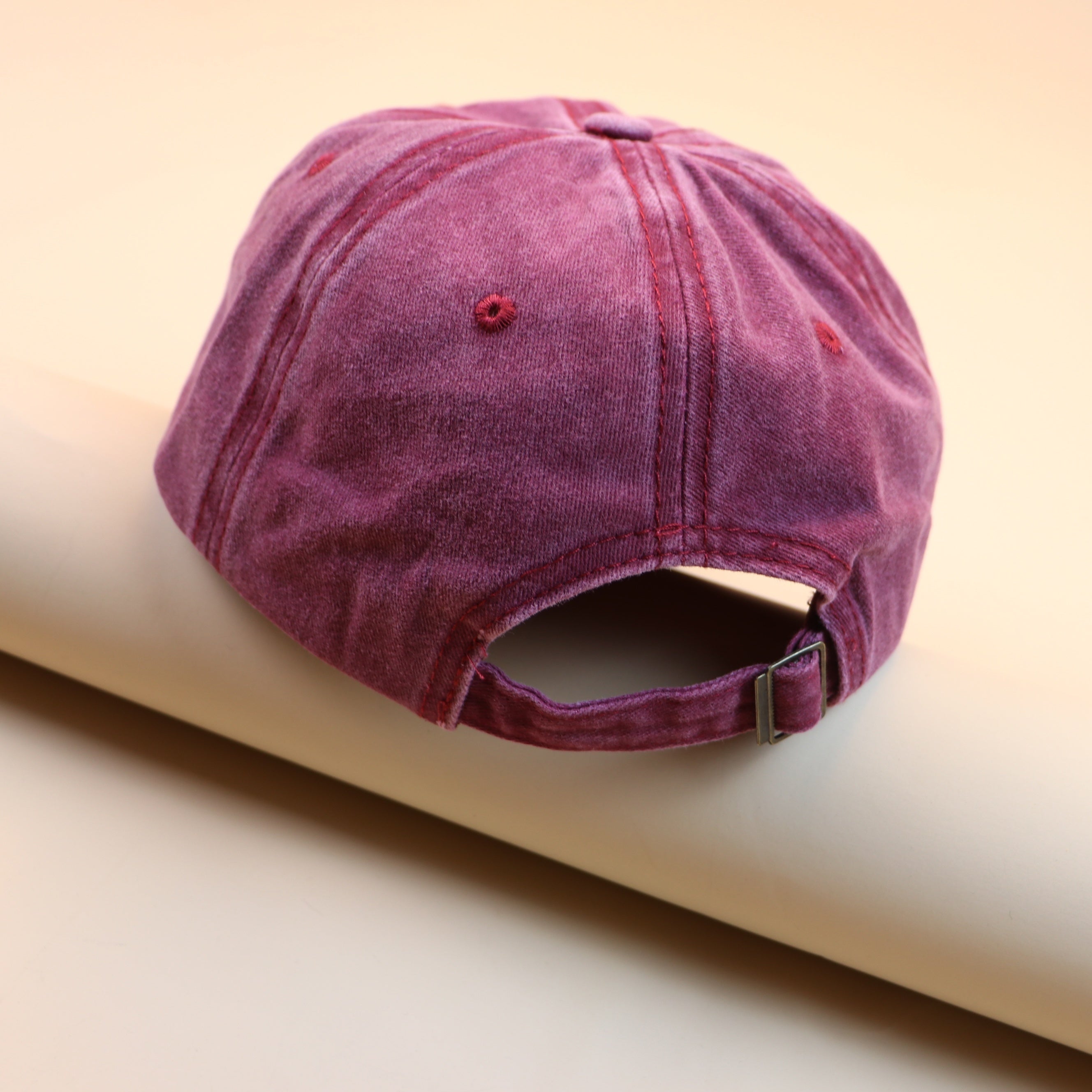 Wine Red Denim Baseball Cap Embroidered Distressed Sports Hat Unisex