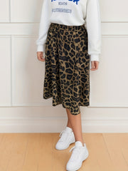 Leopard Print Plus Size Casual Elastic Midi Skirt