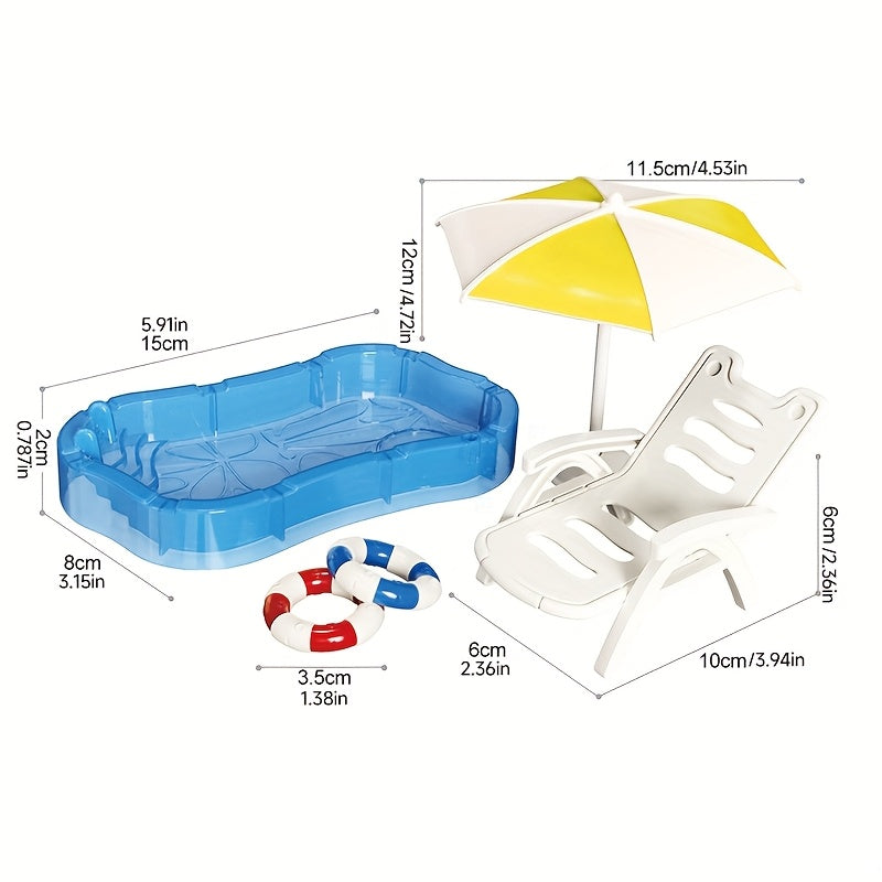Dollhouse Swimming Pool Set Beach Chair Toy
