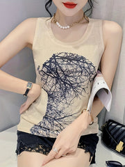 Graphic Print Tank Top Crew Neck Sleeveless
