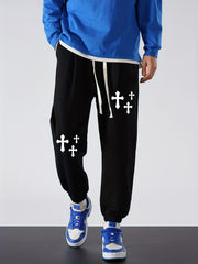 Cross Print Men's Drawstring Sweatpants With Pockets