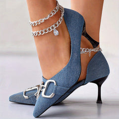 Women's Denim Buckle High Heel Pumps