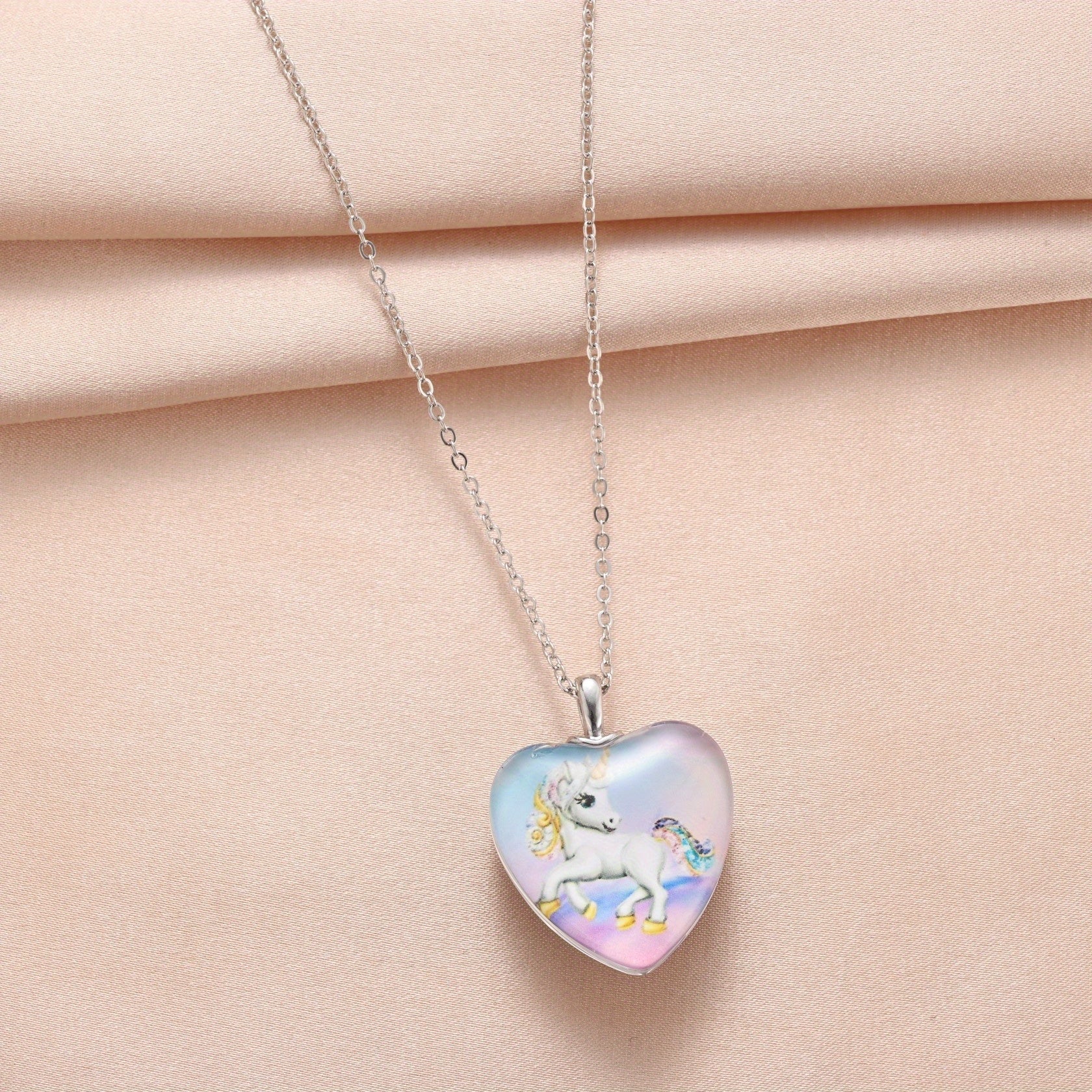 Heart Unicorn Pendant Necklace Casual Jewelry