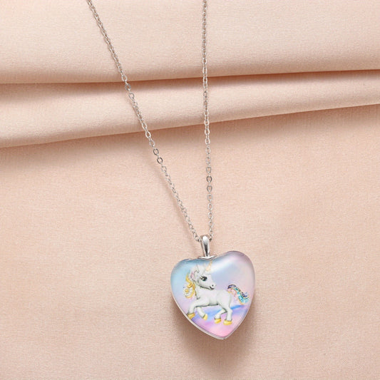 Heart Unicorn Pendant Necklace Casual Jewelry