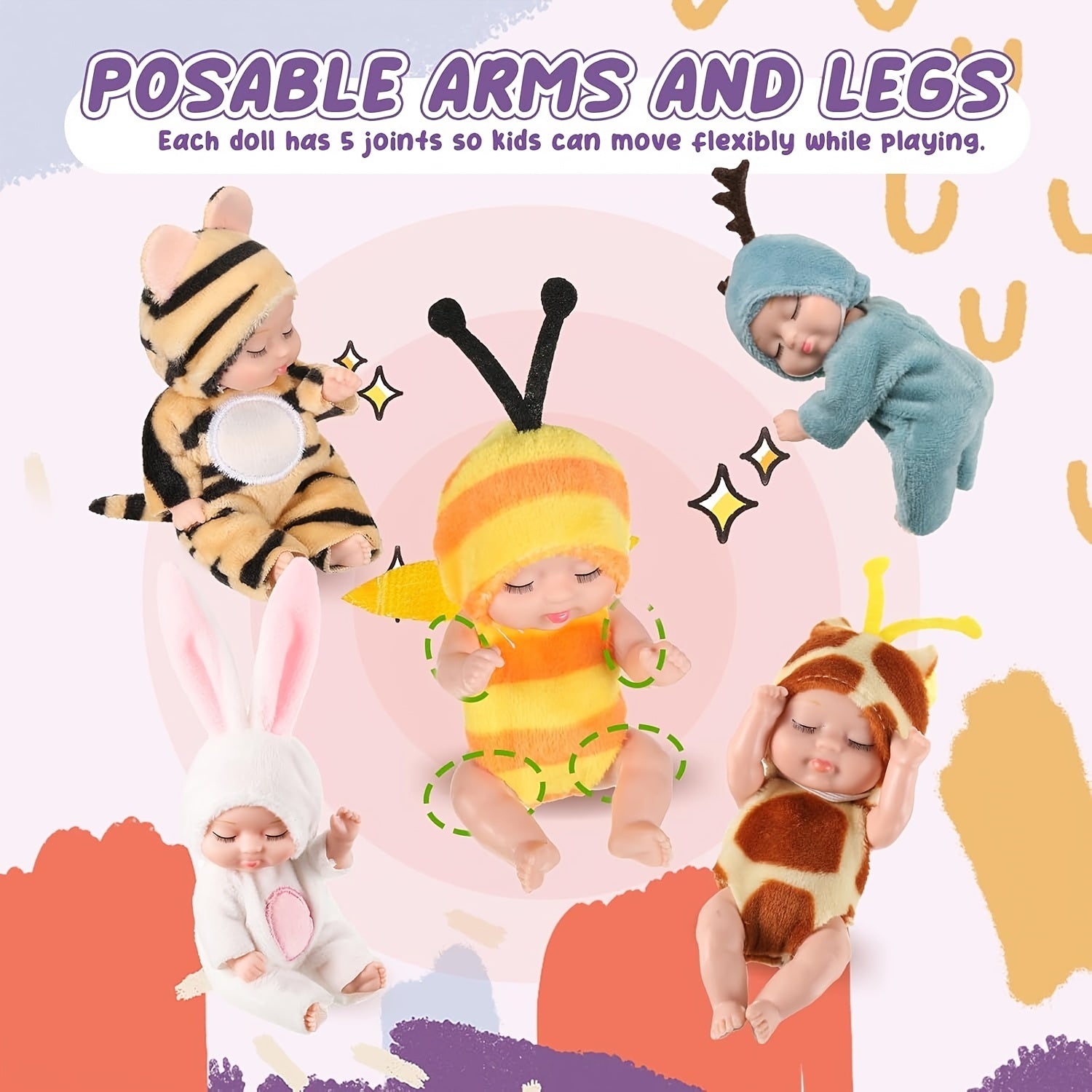 6 Pack Mini Dolls Set with Changeable Outfits Assorted Animal Costumes