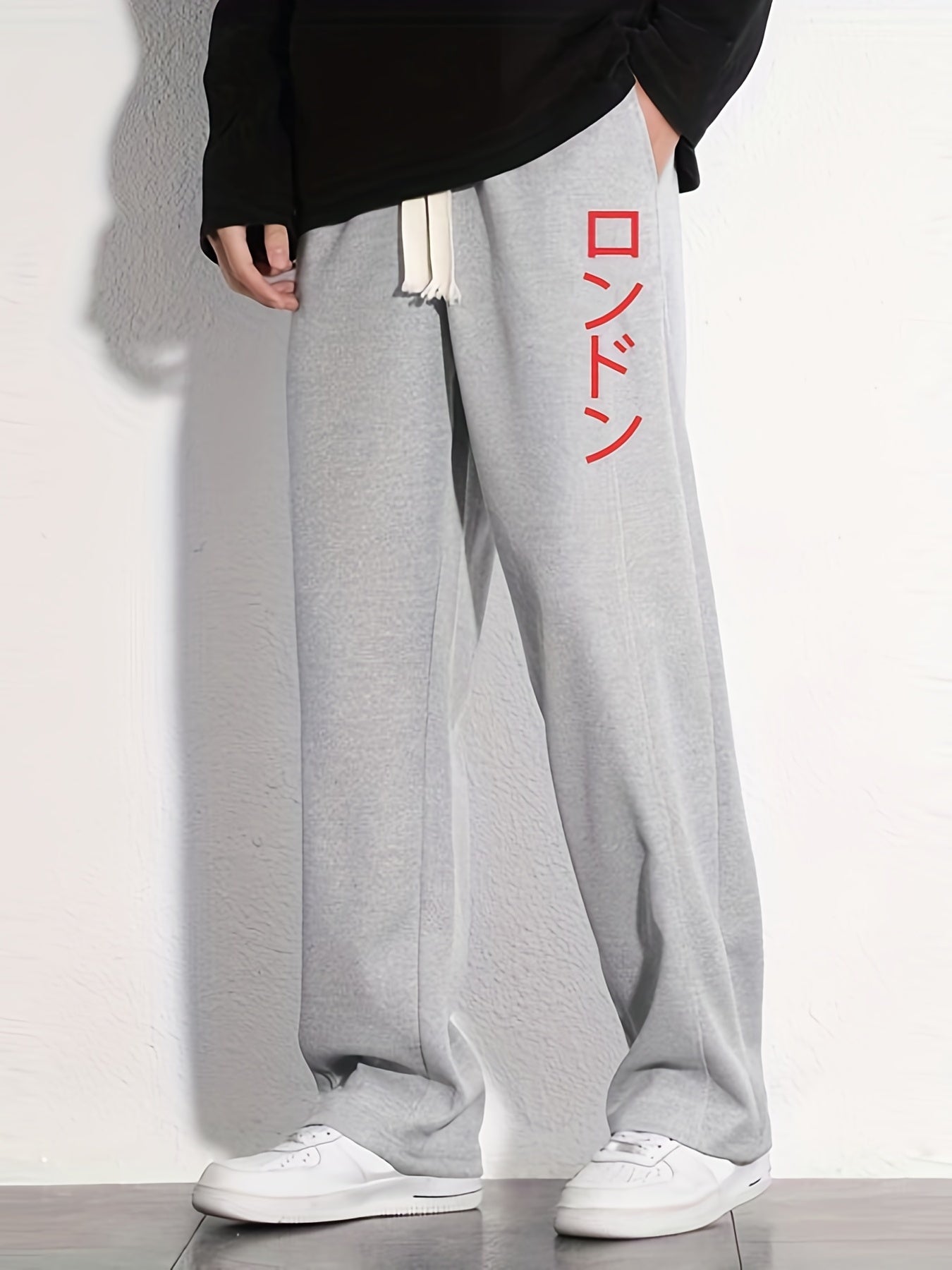 Japanese Letter Print Joggers Men's Casual Loose Fit Pants
