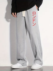 Japanese Letter Print Joggers Men's Casual Loose Fit Pants