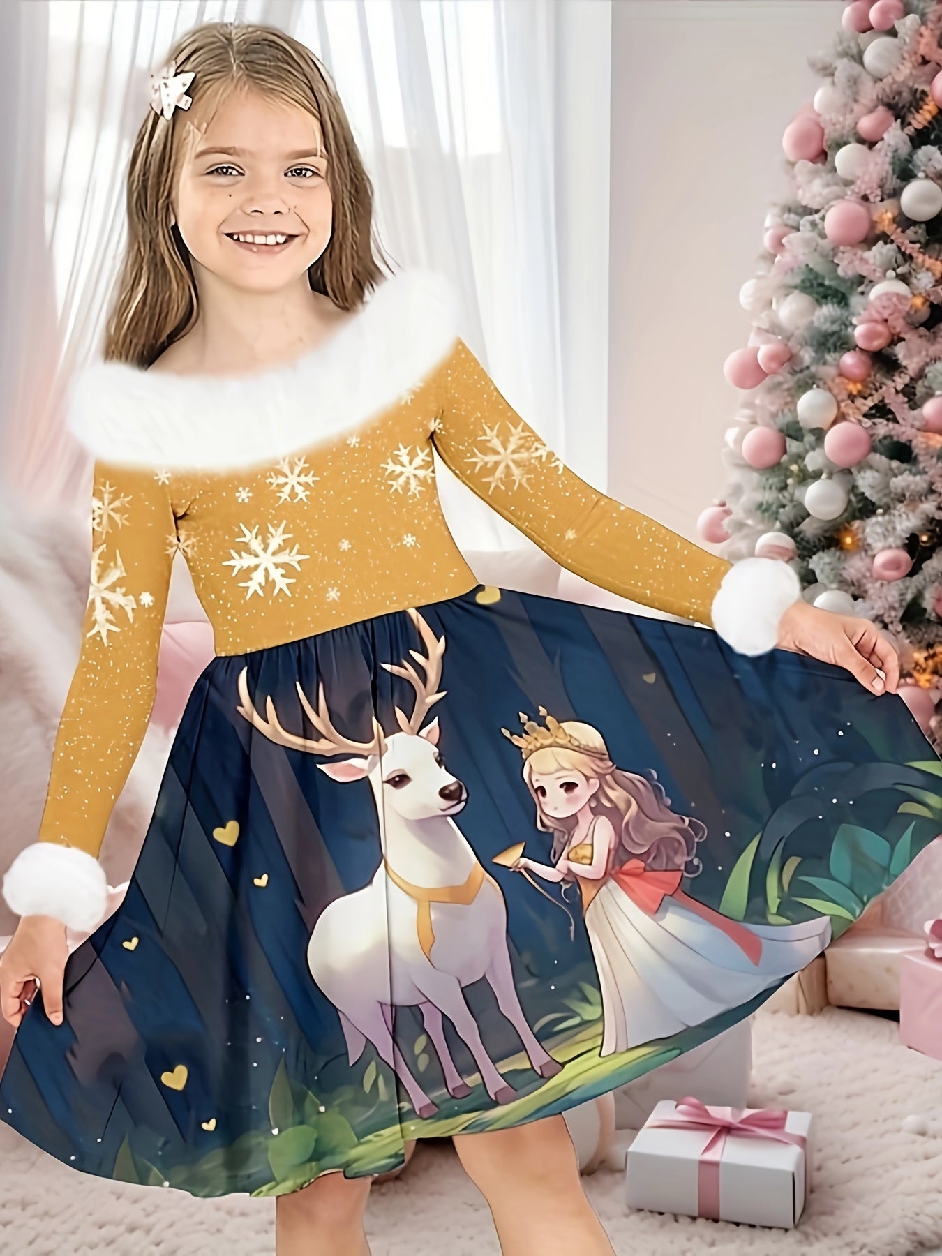 Sweet Snowflake Long Sleeve Dress for Girls