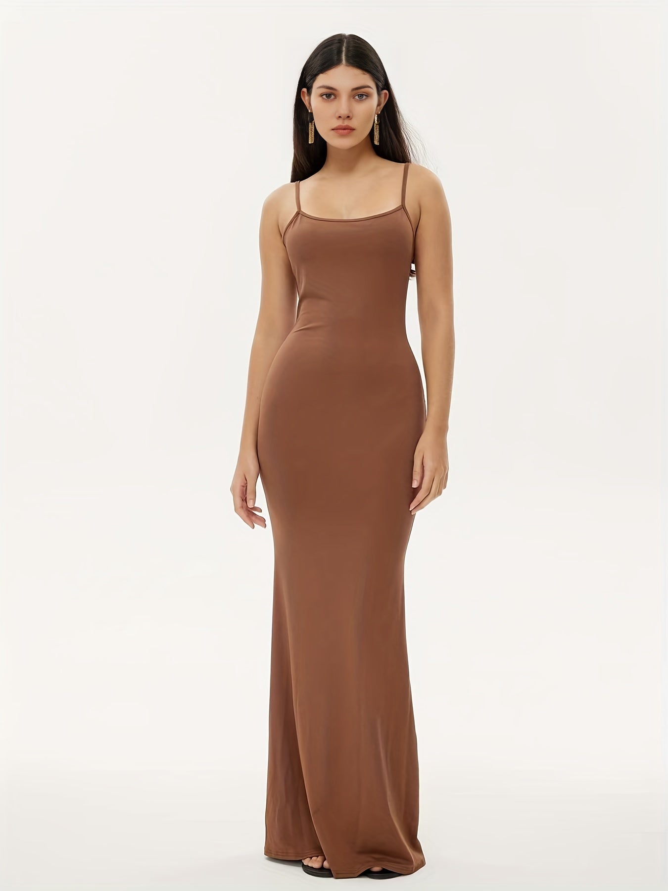 Square Neck Spaghetti Strap Long Dress Sexy Slim Waist Summer Bodycon Maxi Dress