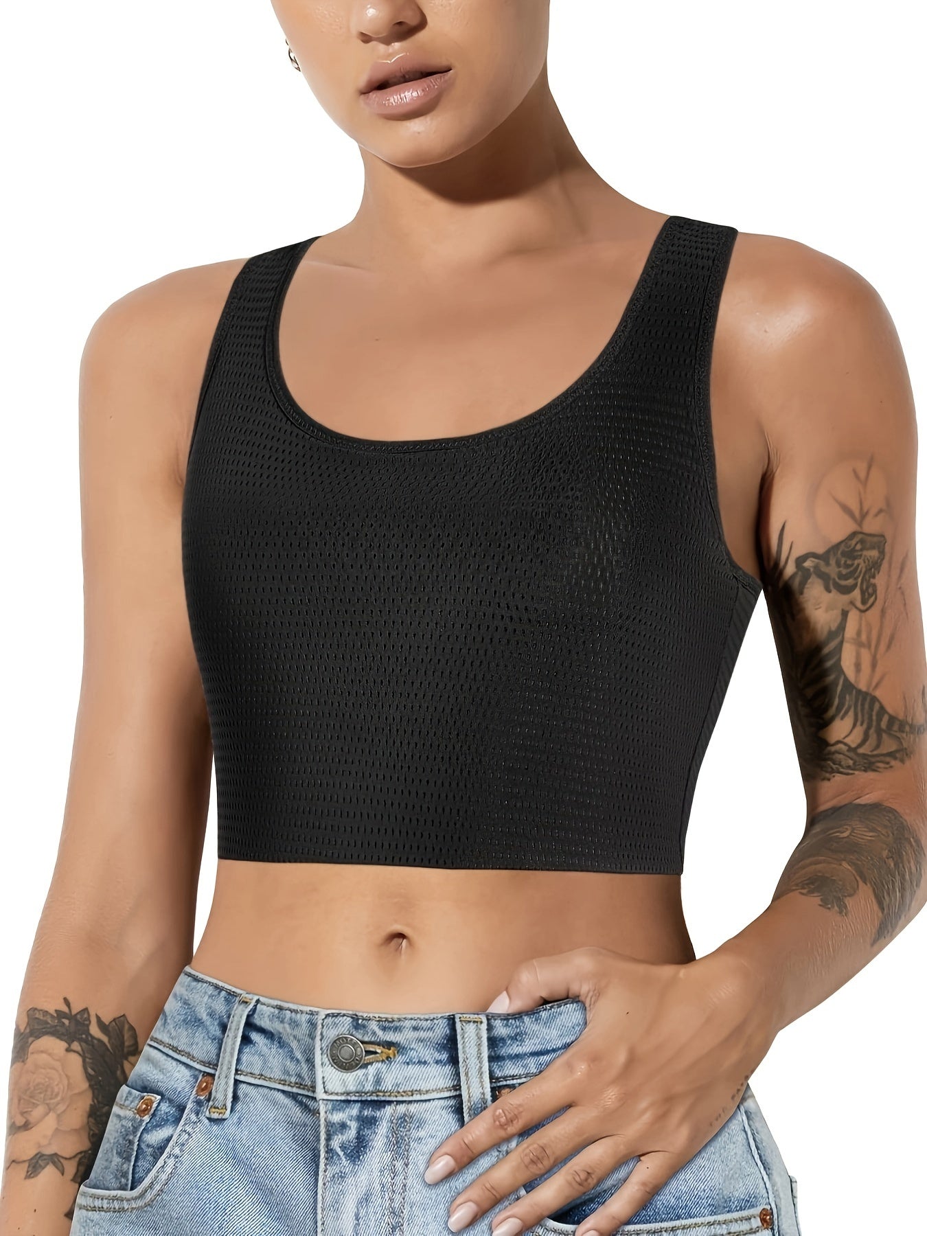 Breathable Sports Tank Top Round Neck Running Crop Top
