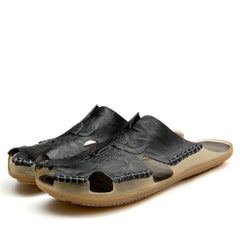 SENBURNY Men's Leather Closed Toe Slides Soft Slippers Anti-Skid Sandals