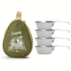 Stainless Steel Camping Bowl Set with Handle & Storage Bag