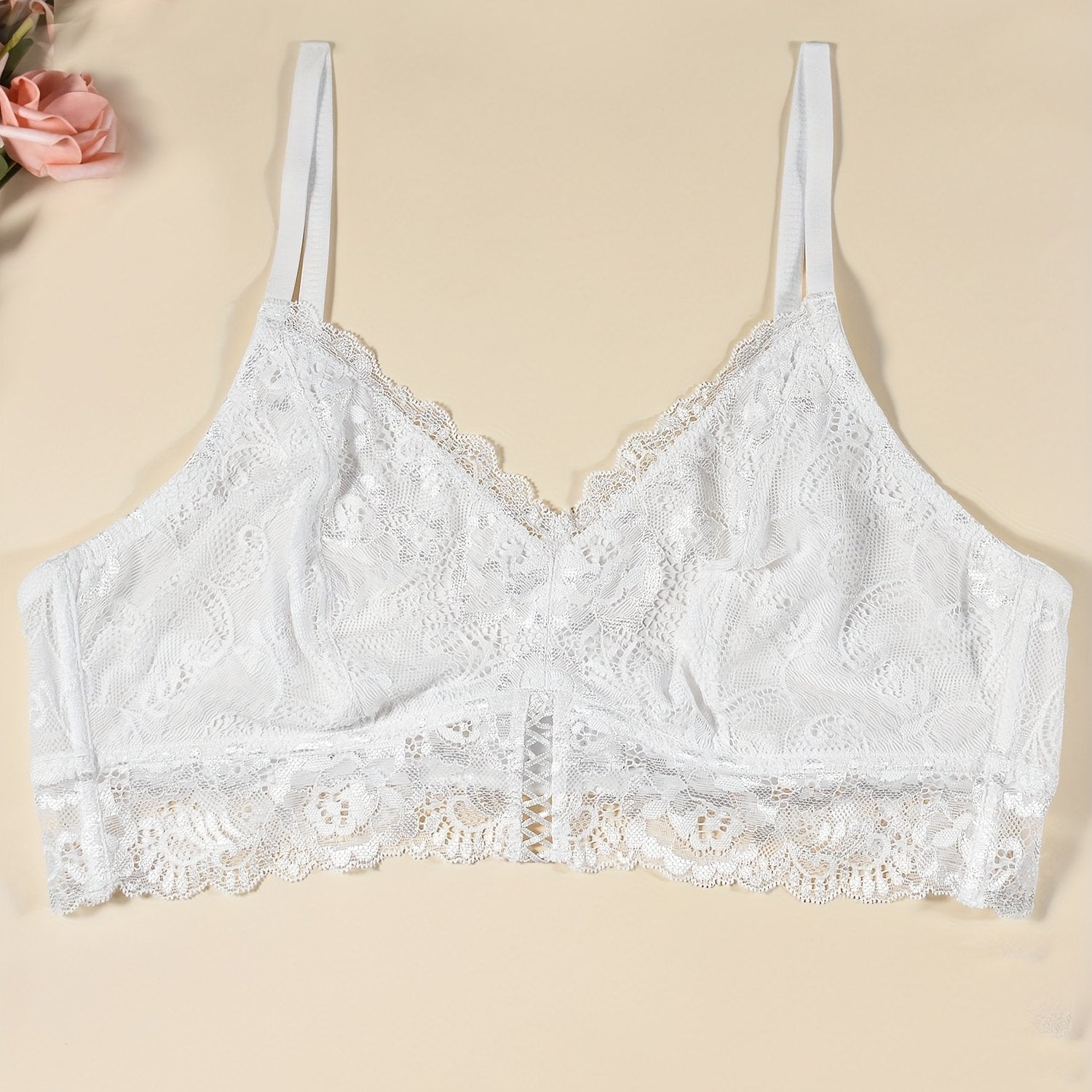 Floral Lace Wireless Bra Comfy & Cut Out Bra Women's Lingerie