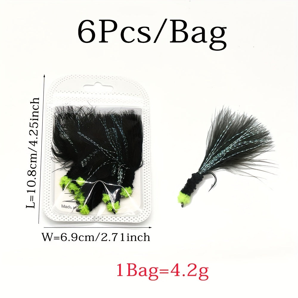6pcs Artificial Flies Fishing Lure Bionic Trout Fly Fishing Streamer Flies Bait