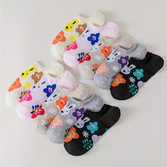 10 Pairs Girls Cartoon Rabbit Boat Socks, Breathable and Comfortable