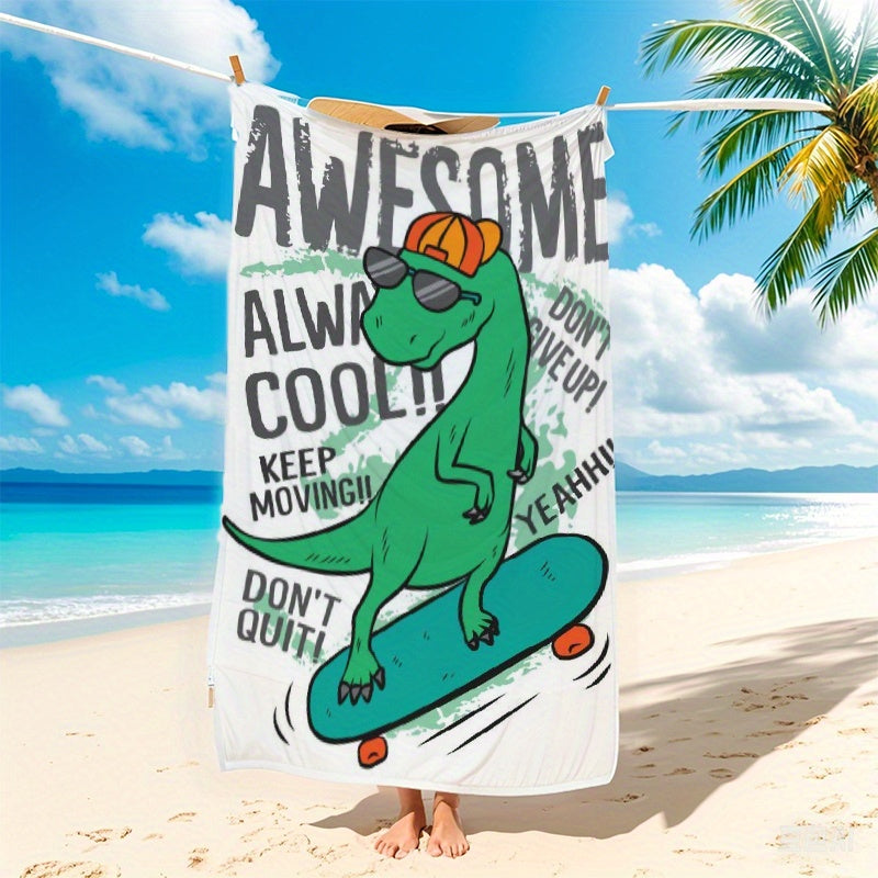 Dino Skateboard Sand Towel, Lightweight Quick Dry & Absorbent