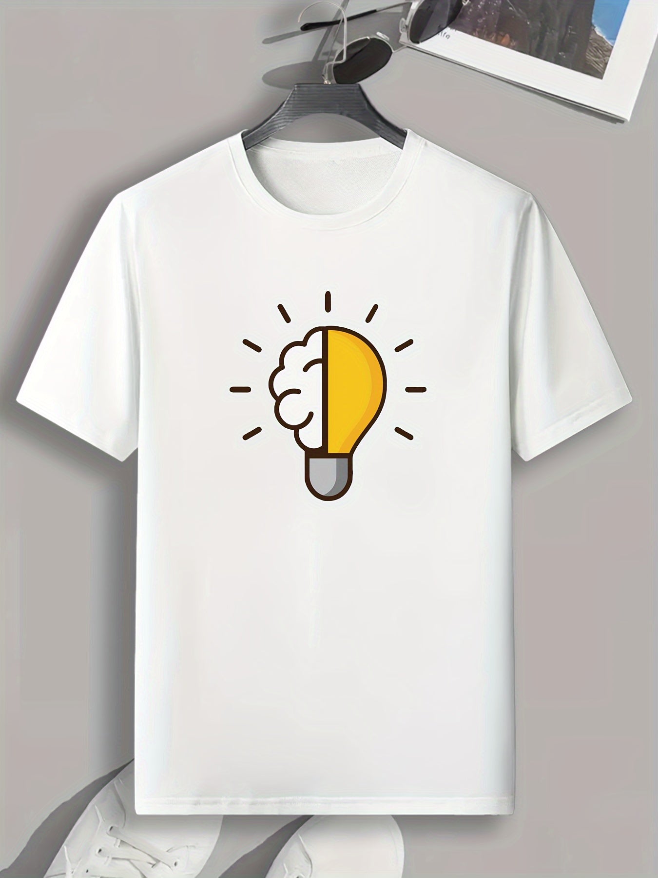 Light Bulb Doodle Print Men's Comfy T shirt Active Tee
