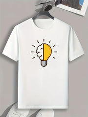 Light Bulb Doodle Print Men's Comfy T shirt Active Tee