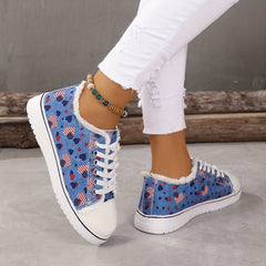 Heart Flag Pattern Sneakers Low Top Canvas Shoes 4th Of July