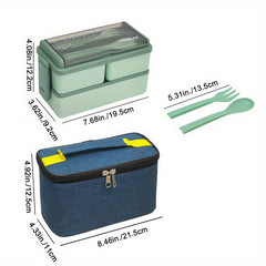 1pc 2-Tier Lunch Box with Cutlery Set Leak Proof Bento Box