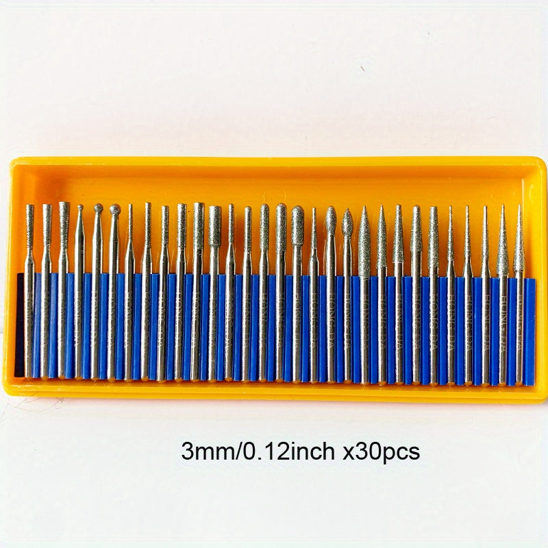 30pcs Artifical Diamond Burrs Set Rotary File Burs Kit for Rotary Grinder Tools