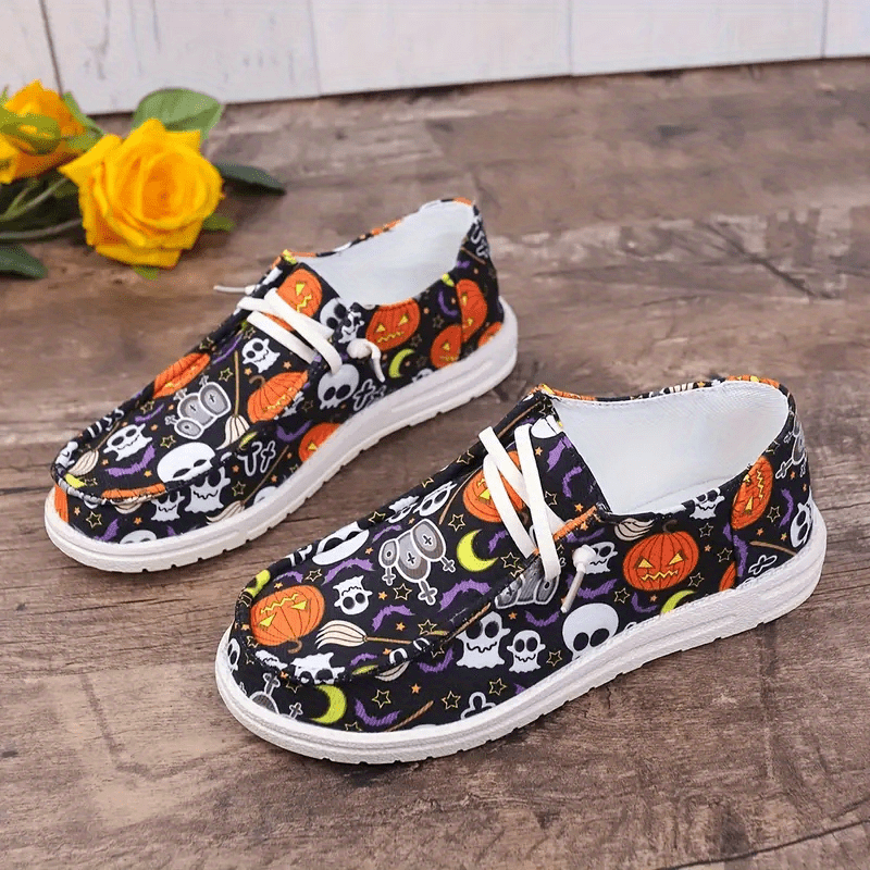 Women's Halloween Ghost Pumpkin Canvas Shoes Non Slip Flat Soft Lightweight