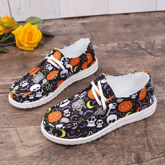 Women's Halloween Ghost Pumpkin Canvas Shoes Non Slip Flat Soft Lightweight