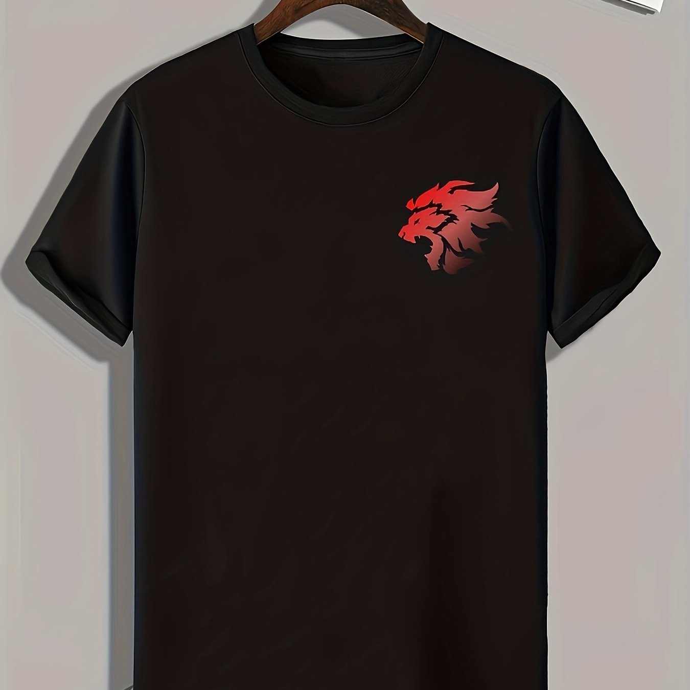Lion Head Print Men's Comfy T shirt Active Stretch Tee For Summer