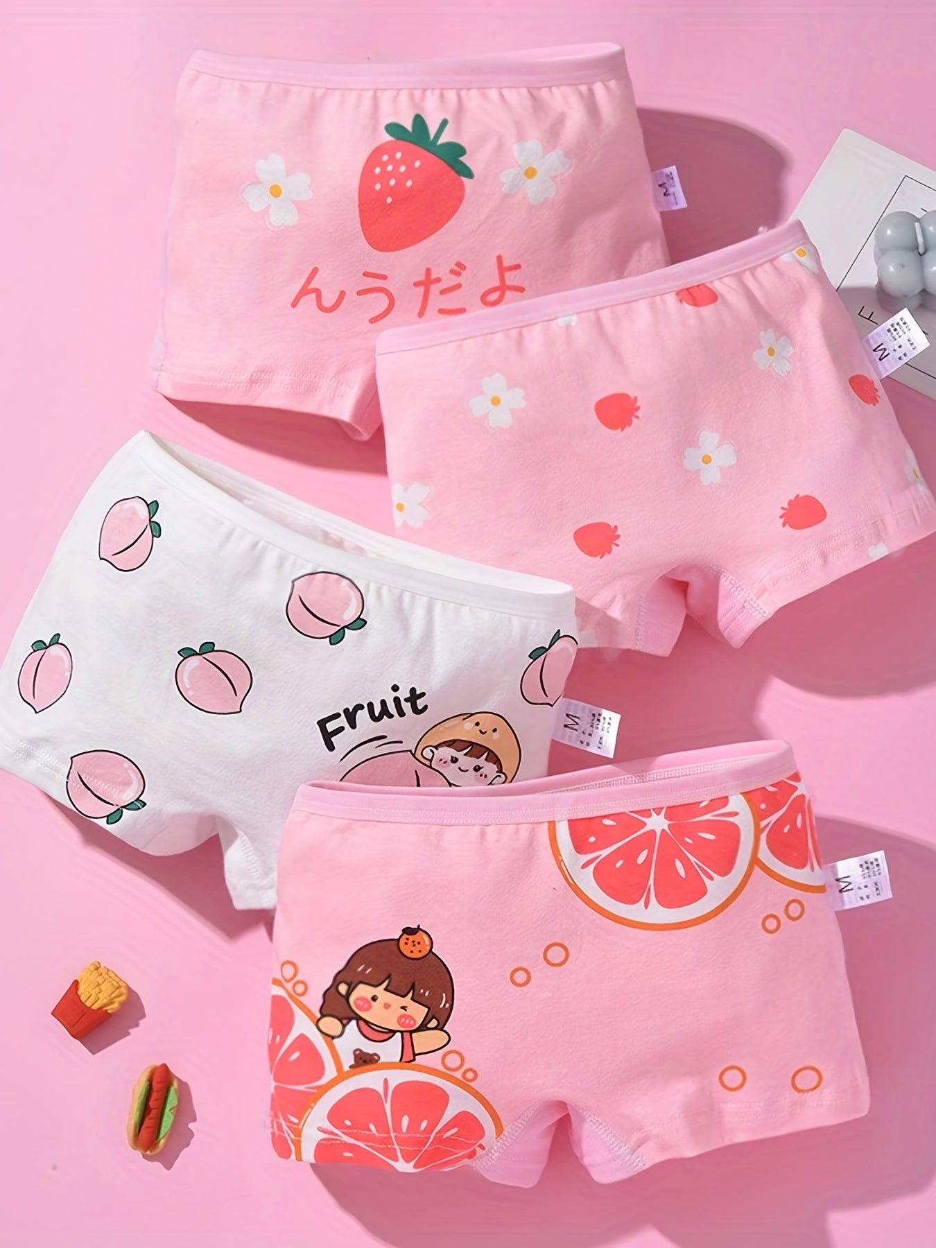 4pcs Cartoon Girl Print Boxer Briefs for Kids