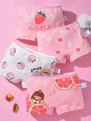 4pcs Cartoon Girl Print Boxer Briefs for Kids