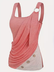 Colorblock Ruched Crew Neck Tank Top Sleeveless Top